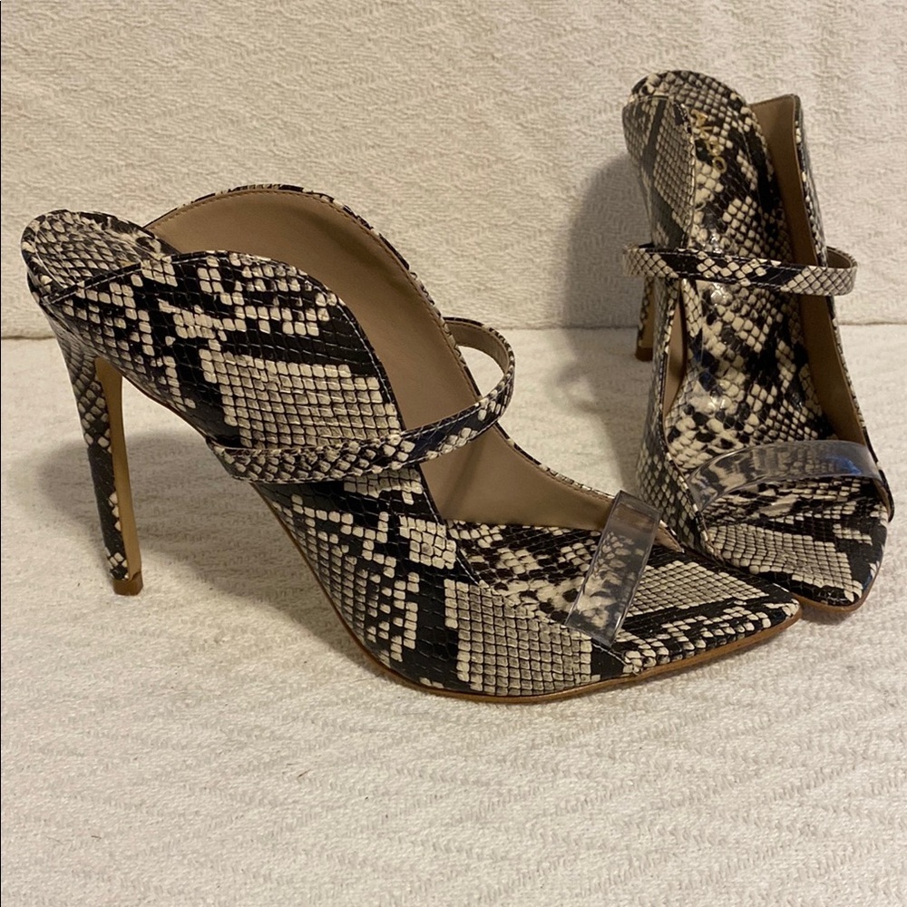 Aldo Snakeskin Patterned stiletto heels sexy reptile formal chic shoes open toe